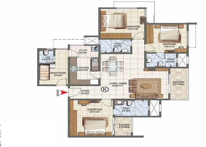 Featured Image of Prestige Falcon City Luxe 1 BHK Apartment Floor Plan